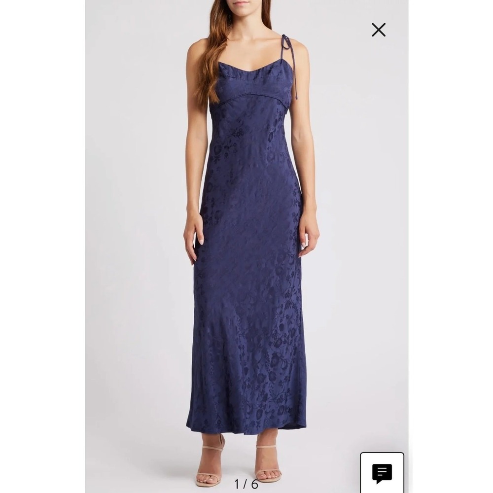 WAYF Aitana Navy Floral Satin Maxi Dress XL Formal Romantic Soft Glam NWT